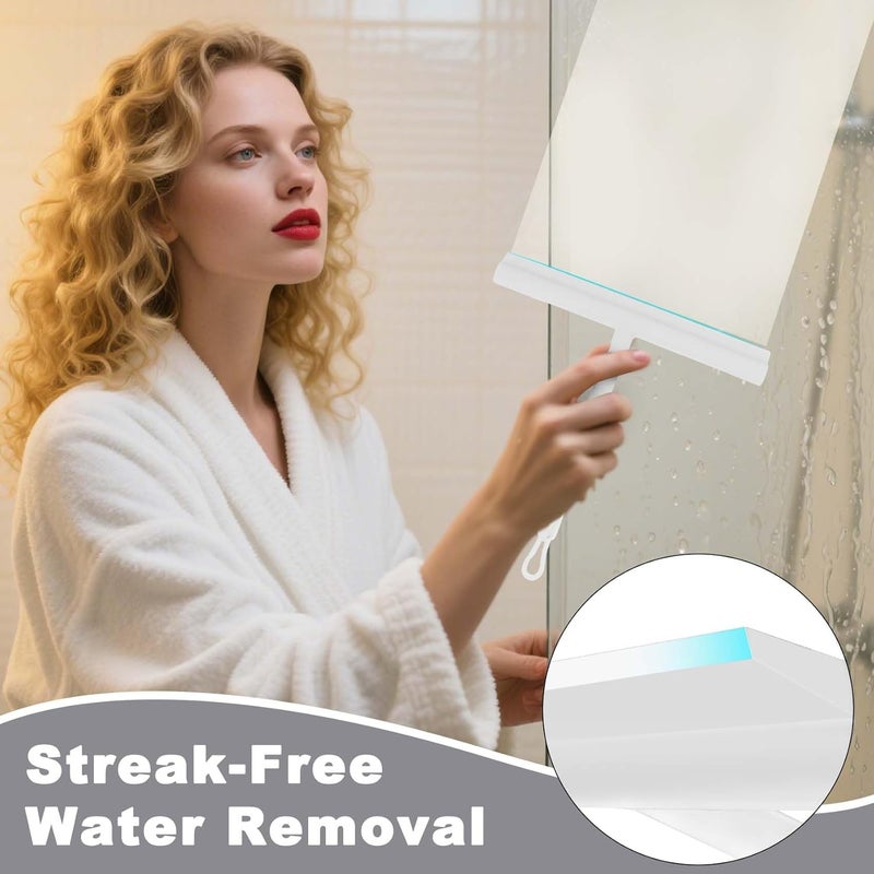 DEOFUXT Squeegee for Shower Glass Doors, Resilient Loop - No-Drill & Adhesive Hook, Silicone Shower Squeegee with Stainless Steel Core, Cleaning Tool for Home, Kitchen, Bathroom & Car - White - Image 3